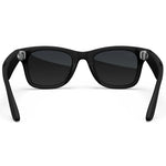 Gafas de sol inteligentes Ray-Ban Meta Wayfarer (Gen 2) en negro, vista trasera, mostrando los lentes oscuros y las patillas con tecnología de audio.