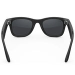 Gafas de sol inteligentes Ray-Ban Meta Wayfarer (Gen 2) en negro mate, vista trasera, mostrando los lentes oscuros y la tecnología de audio.