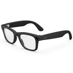 Gafas inteligentes Ray-Ban Meta Wayfarer en negro mate con lentes transparentes. Incluyen cámara, audio y control de voz para capturar y compartir contenido.